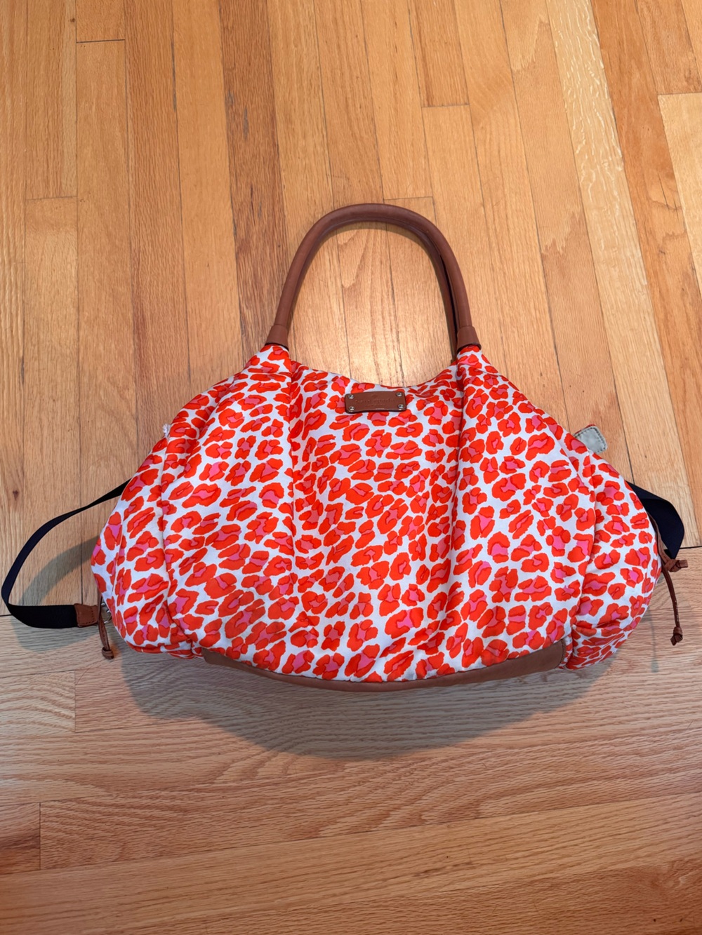kate spade Orange & Pink Leopard Print Diaper Bag Tote with Leather Handles